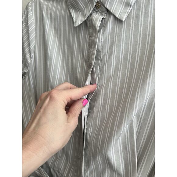 CALVIN KLEIN Gray Striped Button Front Tie Waist Shirt Maxi Dress - Picture 6 of 14